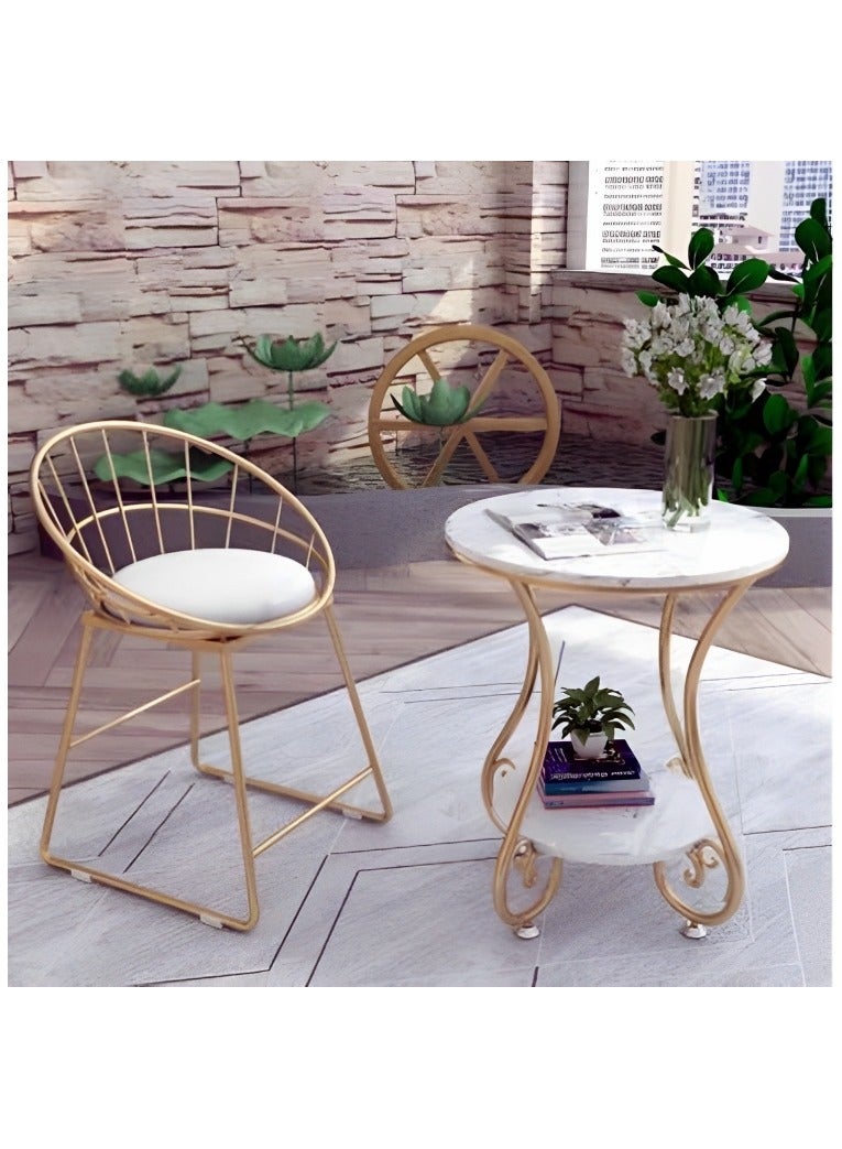 fashionhome Premium Two Tier Luxury Marble Top Coffee End Table with Metal Frame  - Image 3
