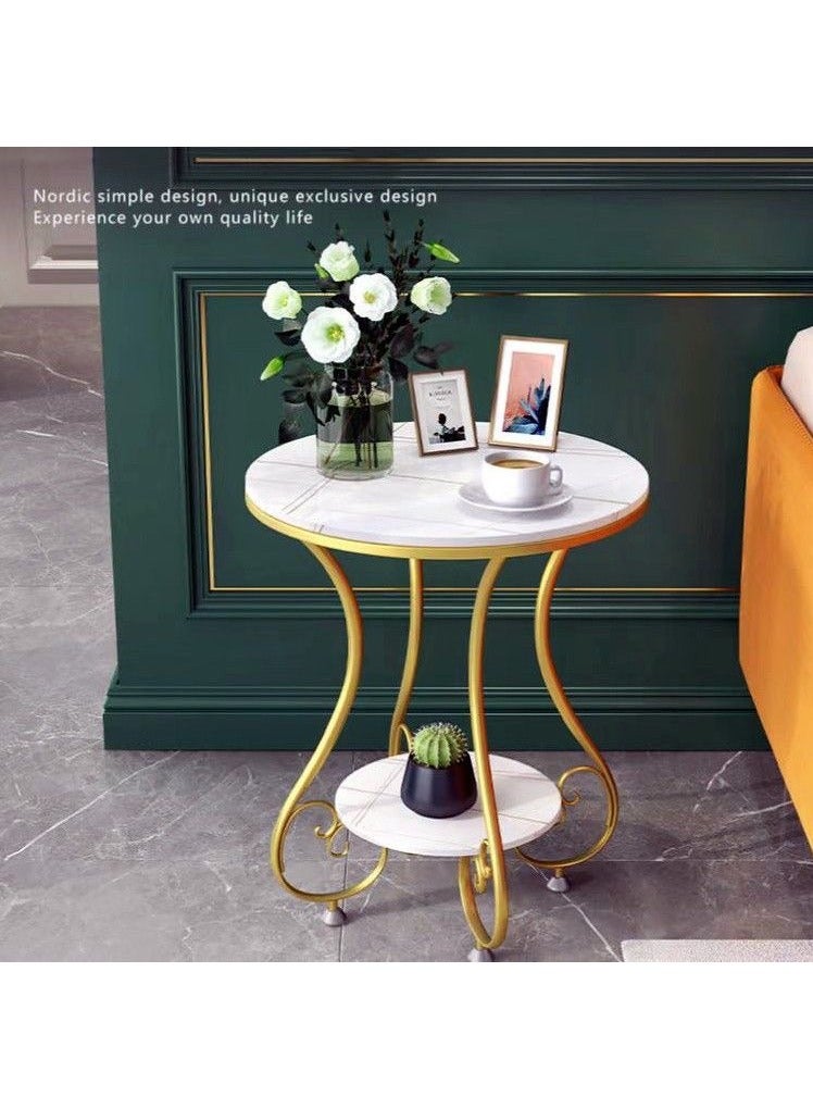fashionhome Premium Two Tier Luxury Marble Top Coffee End Table with Metal Frame  - Image 2