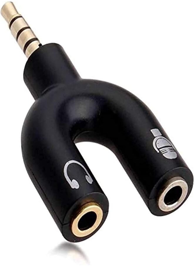 Generic U Shaped 3.5mm Stereo Audio Earphone Mic Splitter Adapter Highly Practical - Black 