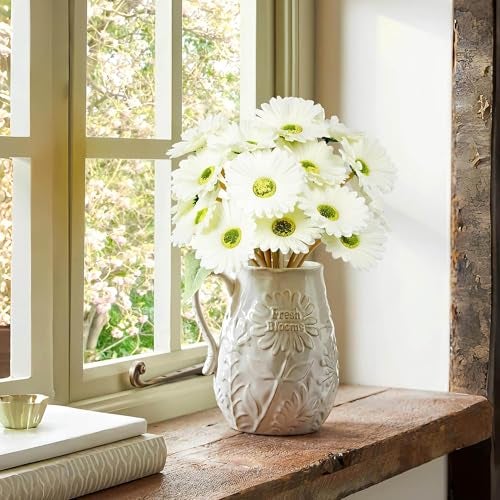 CURATED CART Gerbera Daisy Flowers - Pack of 5 White Faux Blooms, 30cm Tall | Real Touch PU Petals with Bendable Green Stems | Artificial Flower Bouquet for Home, Kitchen, Office (White) (No Vase) - Image 3