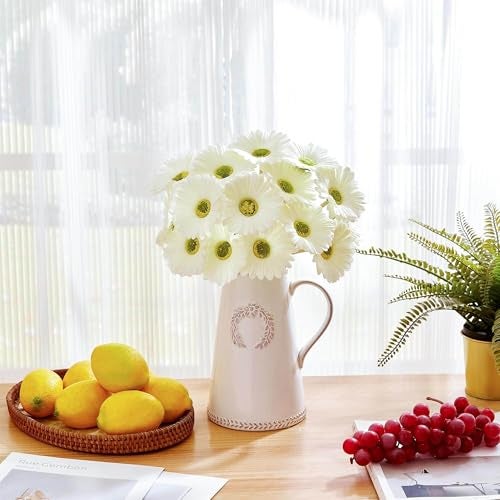 CURATED CART Gerbera Daisy Flowers - Pack of 5 White Faux Blooms, 30cm Tall | Real Touch PU Petals with Bendable Green Stems | Artificial Flower Bouquet for Home, Kitchen, Office (White) (No Vase) - Image 5