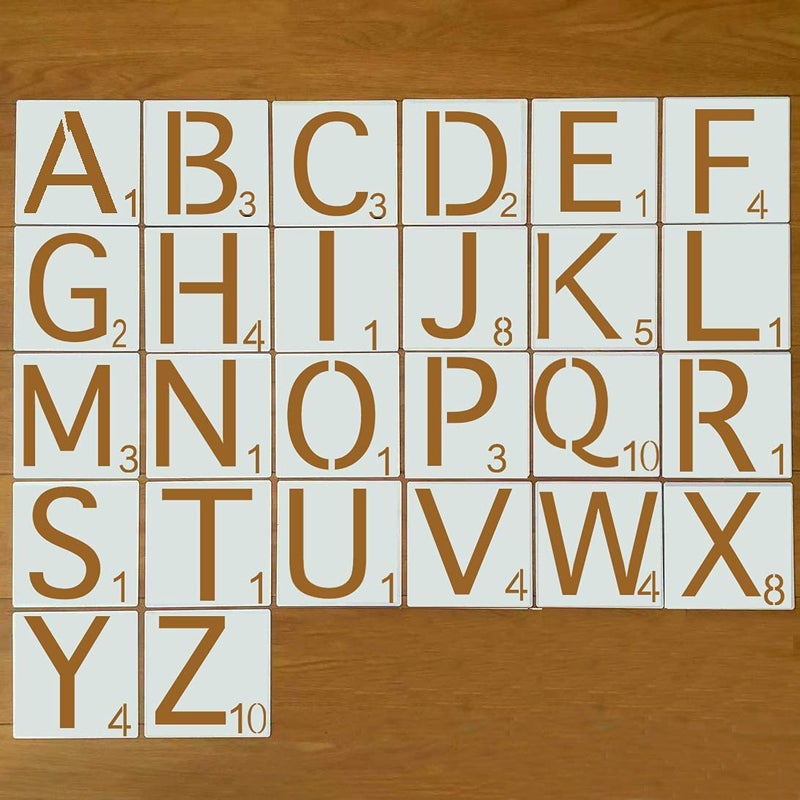 Dequera 4 Inch Scrabble Letters Wall Decor Stencils for Painting Signs Reusable Title Stencils for Painting on Wood Laser Cut Painting Stencil for Home Dcor DIY Projects Family Names