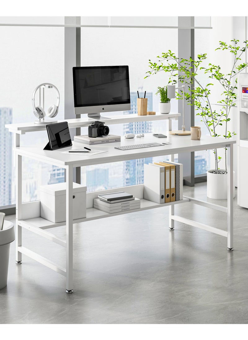 Lafulaifu Gaming Desk with Storage Layer Computer Desk  Home Office Small Desk with Monitor Stand, 3 Height Adjustable Monitor Rack Writing Desk  - Image 1