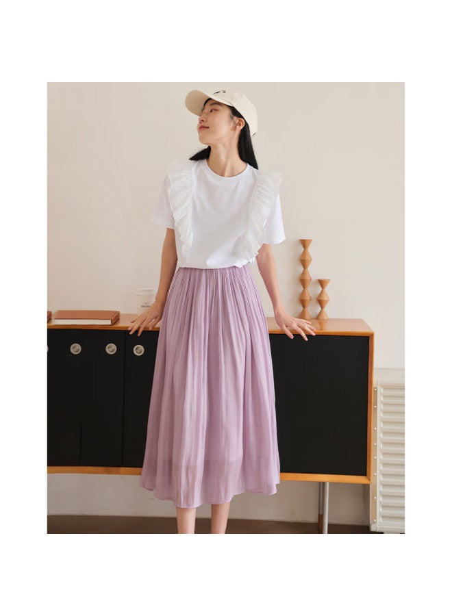 Dme "Flowing Light Pleated Skirt" ستايل ربيعي إنترنت مشهور خصر مرن Flowing Light Pleated Umbrella Skirt للنساء - Image 3