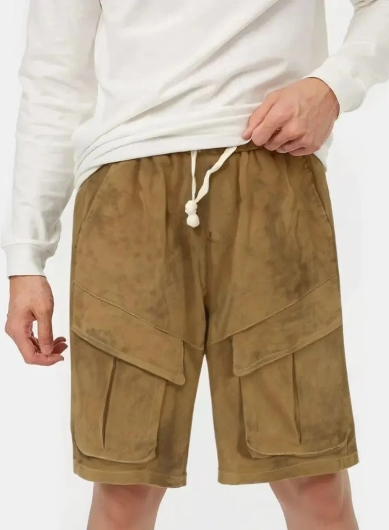 الأناقة  شورت كارجو اوفر سايز  مغسول بجيوب امامية - Baggy Short - Image 4
