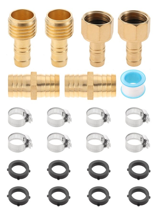 Lemfema 4 Sets 5/8 Inch Garden Hose Connector Repair Kit, Solid Brass Water Hose Coupling Splicer Mender Female and Male Hose Connector with Tape, Stainless Steel Clamp and Rubber Gasket - Image 1