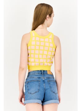 ESPRIT Women Round Neck Sleeveless Windowpane Pattern Cropped Top, Multicolor  - Image 2