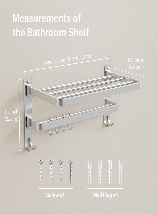 EVANEX EVANEX 24 Inch Folding Rack for Bathroom | 304 Stainless Steel Wall-Mounted Bathroom Towel Stand with Chrome Finish | Space-Saving Folding Bathroom Accessories - Image 2