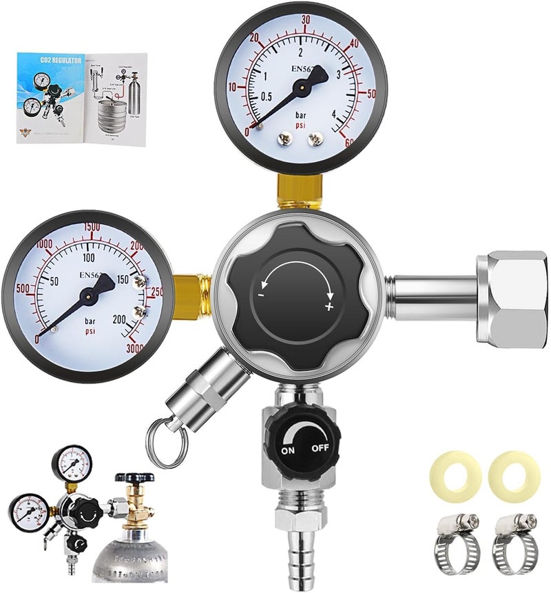 MRbrew Keg CO2 Regulator, Kegerator Regulator CGA-320, 0-60 PSI Working Pressure, 0-3000 PSI Tank Pressure, Beer Regulator, Co2 Tank Pressure Regulator with Safety Pressure Relief Valve - Image 1
