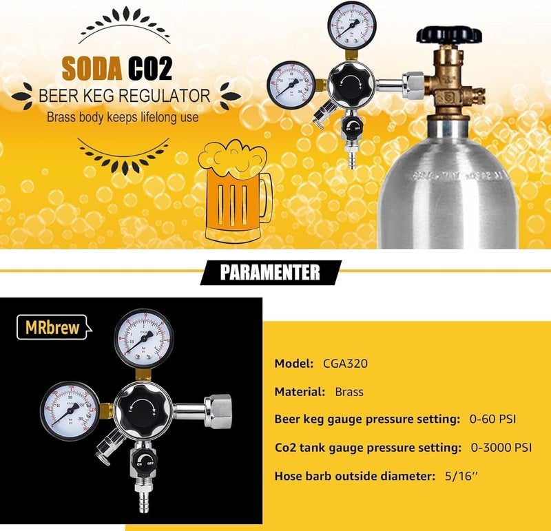 MRbrew Keg CO2 Regulator, Kegerator Regulator CGA-320, 0-60 PSI Working Pressure, 0-3000 PSI Tank Pressure, Beer Regulator, Co2 Tank Pressure Regulator with Safety Pressure Relief Valve - Image 5