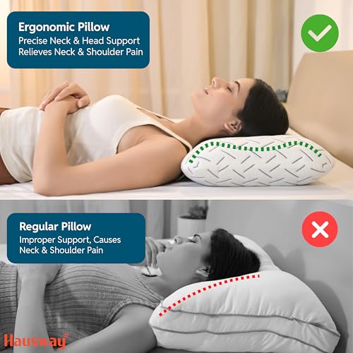 HAUSWAY Cool Gel Ergonomic Memory Foam Pillow, Orthopedic Pillow for Neck Pain Relief & Back Support with Removable Zipper Cover, 21x14x4.5 Inches, White, Pack of 1 - Image 3