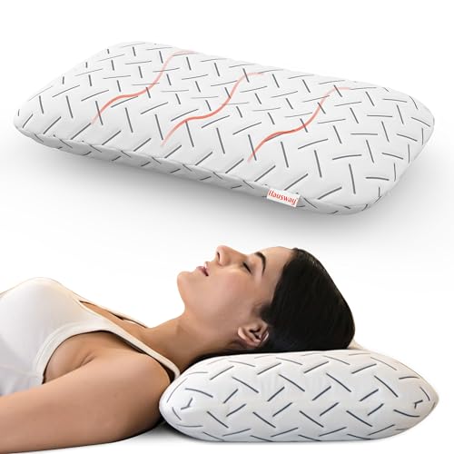 HAUSWAY Cool Gel Ergonomic Memory Foam Pillow, Orthopedic Pillow for Neck Pain Relief & Back Support with Removable Zipper Cover, 21x14x4.5 Inches, White, Pack of 1 - Image 1