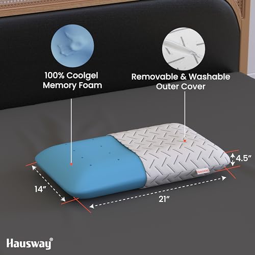 HAUSWAY Cool Gel Ergonomic Memory Foam Pillow, Orthopedic Pillow for Neck Pain Relief & Back Support with Removable Zipper Cover, 21x14x4.5 Inches, White, Pack of 1 - Image 2
