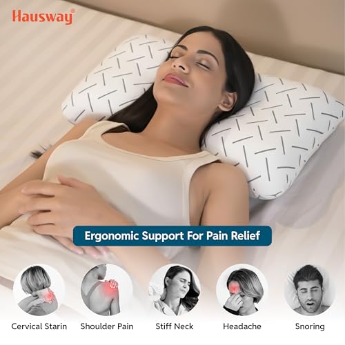 HAUSWAY Cool Gel Ergonomic Memory Foam Pillow, Orthopedic Pillow for Neck Pain Relief & Back Support with Removable Zipper Cover, 21x14x4.5 Inches, White, Pack of 1 - Image 4
