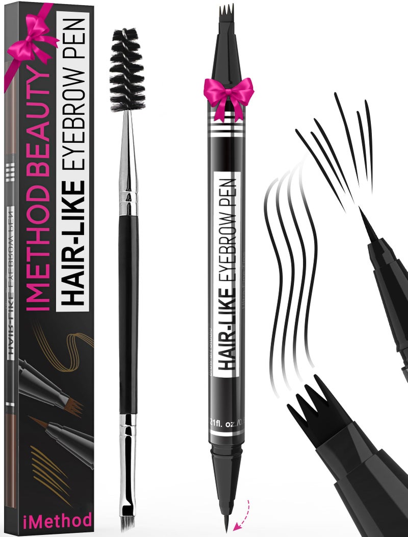 iMethod Eyebrow Pen - Eyebrow Pencil Magical 2-in-1 Eye Brow Pencils for Women with 4-Fork-Tip & Precise Brush-Tip for Natural Hair-Like Brows, Last All-Day, with Eyebrow Spoolie Brush, Black - Image 1