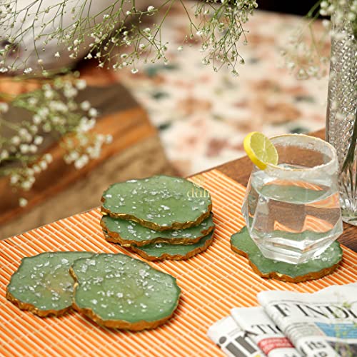 DULI Set of 6 Premium Oval Shape Resin Coasters Tea,Coffee Coasters,Tea Coasters, Coffee Coasters, Chai Pyali (10 * 8 cm) (ResinCoasters: OliveFlakes) - Image 2