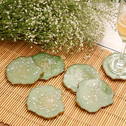 DULI Set of 6 Premium Oval Shape Resin Coasters Tea,Coffee Coasters,Tea Coasters, Coffee Coasters, Chai Pyali (10 * 8 cm) (ResinCoasters: OliveFlakes) - Image 1