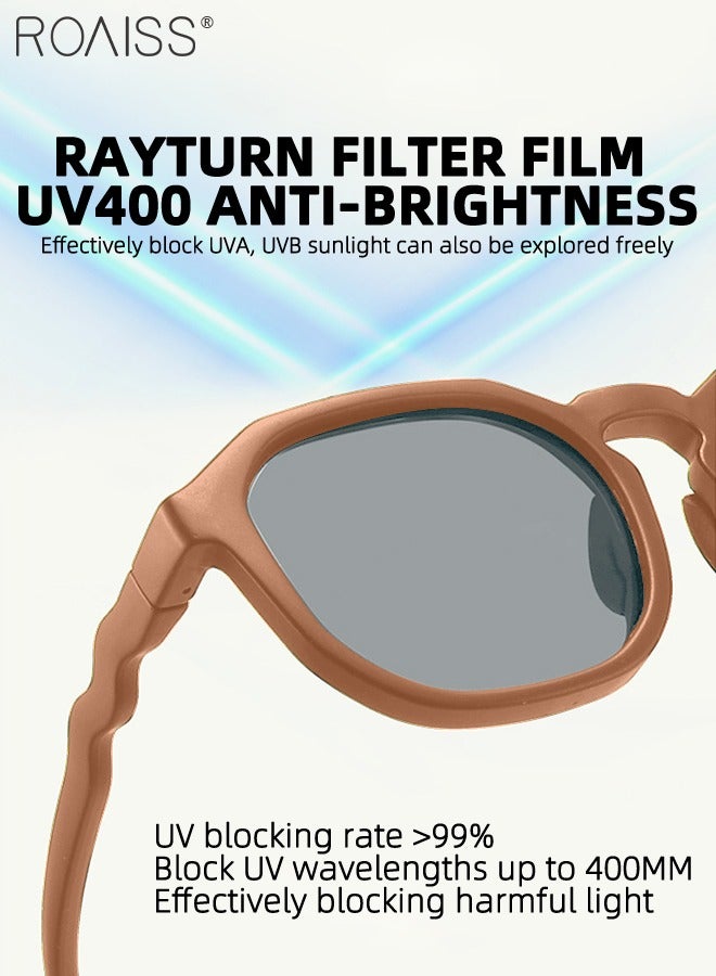 رويس نظارات شمسية مستديرة مستقطبة للأطفال، حماية من الأشعة فوق البنفسجية UV400 نظارات شمسية لطيفة لقضاء العطلات على الشاطئ بإطار TPEE خفيف الوزن ومرن للأولاد والبنات والأطفال من سن 3 إلى 12 عامًا، لون بني - Image 4