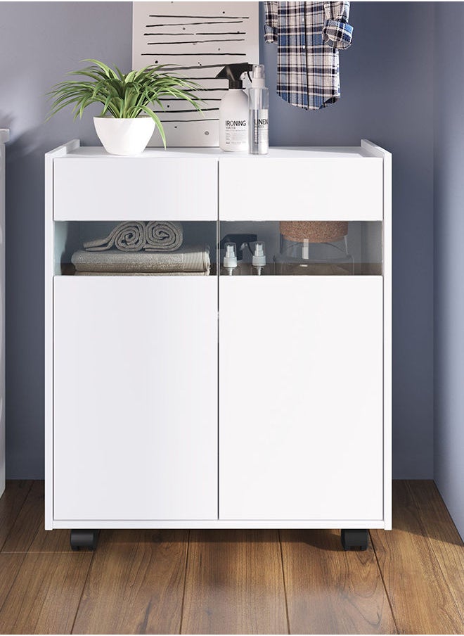 DANUBE HOME Banette 2 باب خزانة الغسيل 2 الطبقة التصميم الحديث خشبية الغسيل المنظم خزانة توفير مساحة عرض تخزين الرف للمنزل الأبيض  - Image 4