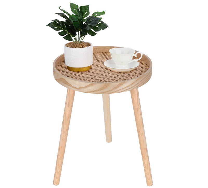 ZYBT Small Side Table, Rattan Nightstand, Round End Boho Bedside Accent Mid-Century Modern Bed Tables for Living Room Bedroom Office Balcony(Natural Walnut) - Image 1