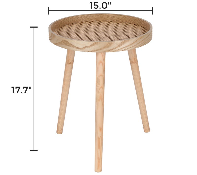 ZYBT Small Side Table, Rattan Nightstand, Round End Boho Bedside Accent Mid-Century Modern Bed Tables for Living Room Bedroom Office Balcony(Natural Walnut) - Image 4
