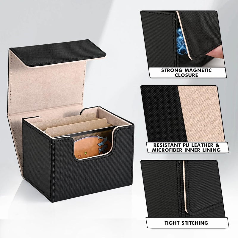 ZLCA Card Deck Box for Trading Cards, MTG Commander Deck Box Holds 120+ Single Sleeved, Leather Magnetic Card Storage Case Fits for TCG CCG Magic (Black& Gold) - Image 5