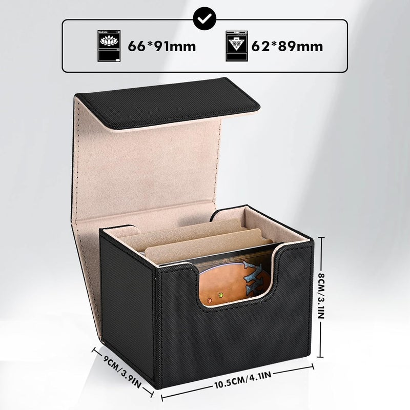 ZLCA Card Deck Box for Trading Cards, MTG Commander Deck Box Holds 120+ Single Sleeved, Leather Magnetic Card Storage Case Fits for TCG CCG Magic (Black& Gold) - Image 2