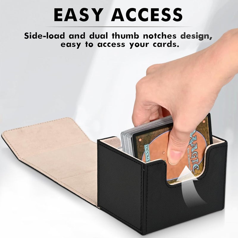 ZLCA Card Deck Box for Trading Cards, MTG Commander Deck Box Holds 120+ Single Sleeved, Leather Magnetic Card Storage Case Fits for TCG CCG Magic (Black& Gold) - Image 4