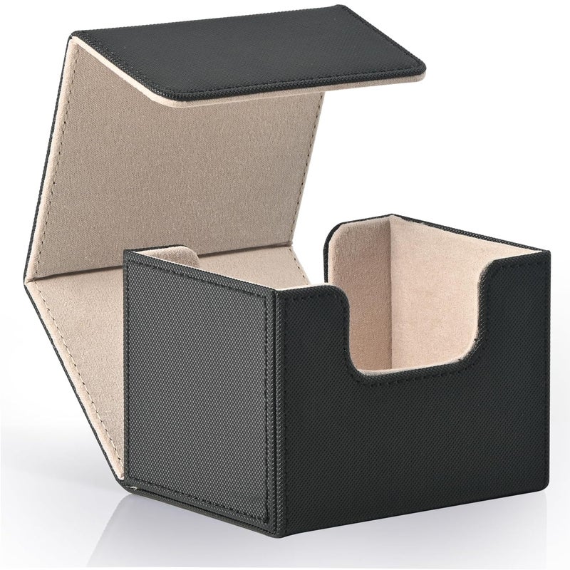 ZLCA Card Deck Box for Trading Cards, MTG Commander Deck Box Holds 120+ Single Sleeved, Leather Magnetic Card Storage Case Fits for TCG CCG Magic (Black& Gold) - Image 1