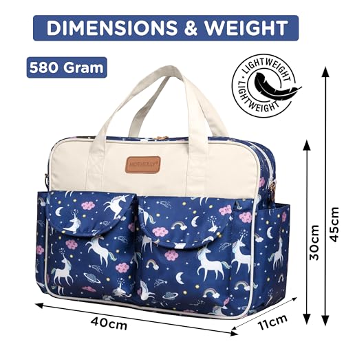 Motherly Grace Tote Diaper Bag for Mothers for Travel with Changing Mat and 6-Month Warranty Assurance| Maternity Hospital Bag for Newborn | Water-Resistant Baby Bag for mom-Unicorn Blue - Image 3