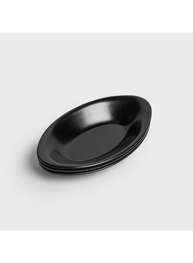 أطباق صلصة وغمس من الميلامين من 3 قطع - مقاومة للكسر وآمنة للاستخدام في غسالة الصحون من ام ان - أطباق مقبلات جانبية صغيرة للتوابل والسوشي والوجبات الخفيفة (بيضاوية - 19 سم × 11 سم)، أسود - Image 1