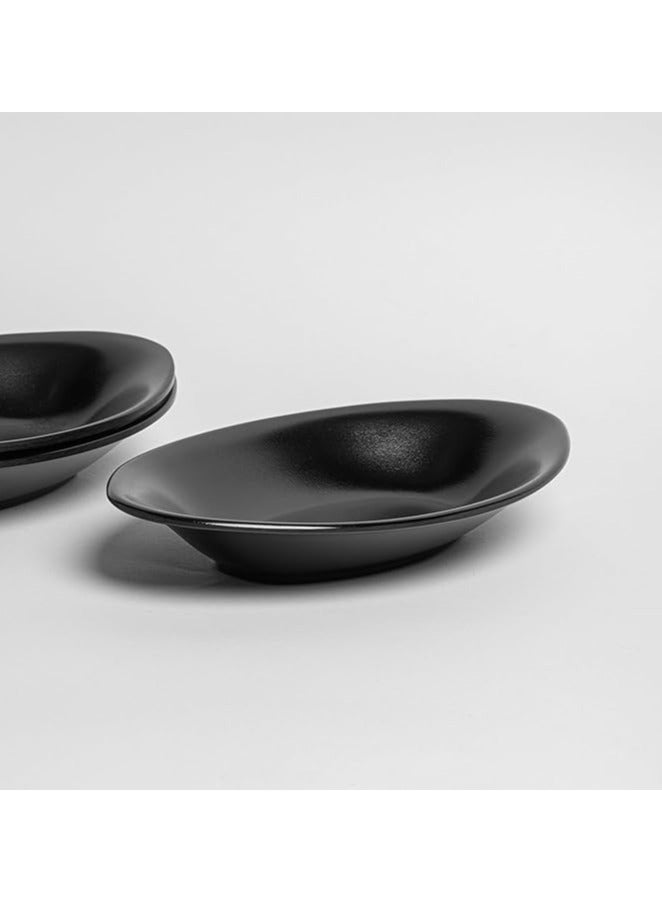 أطباق صلصة وغمس من الميلامين من 3 قطع - مقاومة للكسر وآمنة للاستخدام في غسالة الصحون من ام ان - أطباق مقبلات جانبية صغيرة للتوابل والسوشي والوجبات الخفيفة (بيضاوية - 19 سم × 11 سم)، أسود - Image 2
