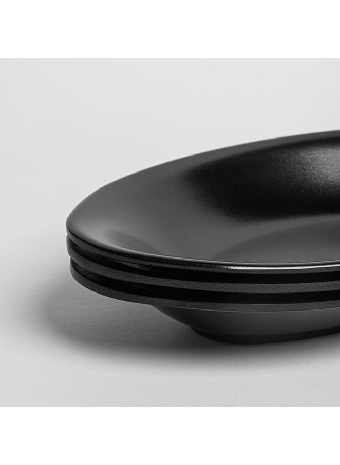 أطباق صلصة وغمس من الميلامين من 3 قطع - مقاومة للكسر وآمنة للاستخدام في غسالة الصحون من ام ان - أطباق مقبلات جانبية صغيرة للتوابل والسوشي والوجبات الخفيفة (بيضاوية - 19 سم × 11 سم)، أسود - Image 3