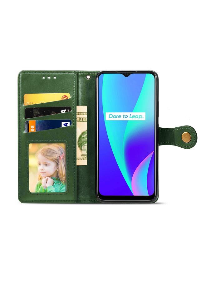 S-TOP Case For OPPO Realme C15 Retro Solid Color Leather Buckle Phone Case with Lanyard & Photo Frame & Card Slot & Wallet & Stand Function - Image 3