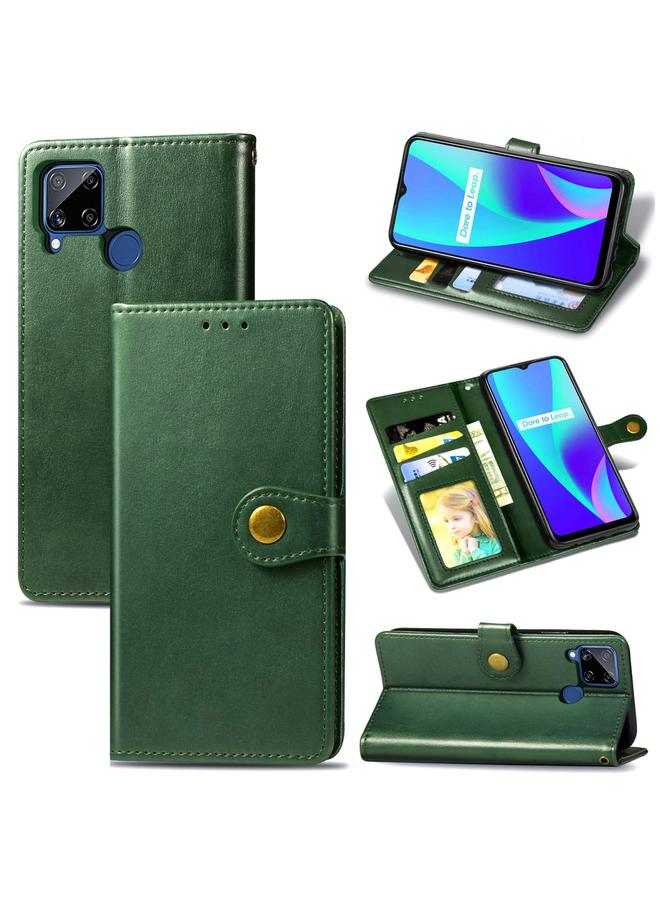 S-TOP Case For OPPO Realme C15 Retro Solid Color Leather Buckle Phone Case with Lanyard & Photo Frame & Card Slot & Wallet & Stand Function - Image 1