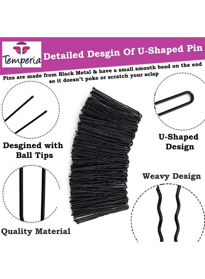 Temperia U Hair Pins For Women & Girls | Juda Pins (Pack Of 100) (With Storage Box) (7Cm Long) | Stylish U-Shaped Hairpins For Hairstyling | Hair Styling Accessories Clips (Black) - Image 4