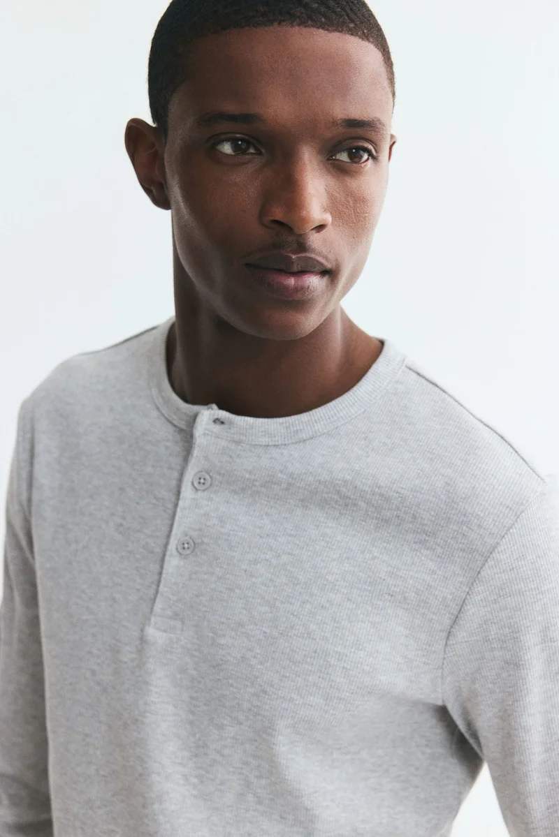 H&M  Slim Fit Ribbed cotton Henley top for Men | Best Price UAE