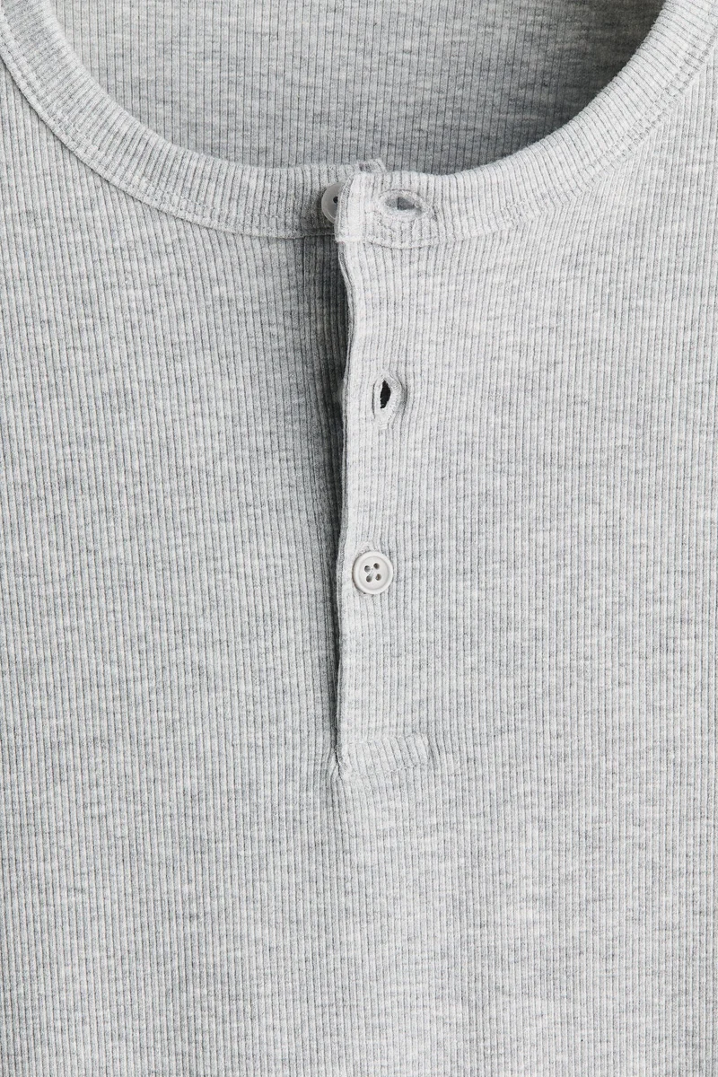 H&M  Slim Fit Ribbed cotton Henley top for Men | Best Price UAE