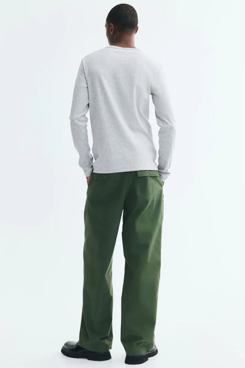 H&M  Slim Fit Ribbed cotton Henley top for Men | Best Price UAE
