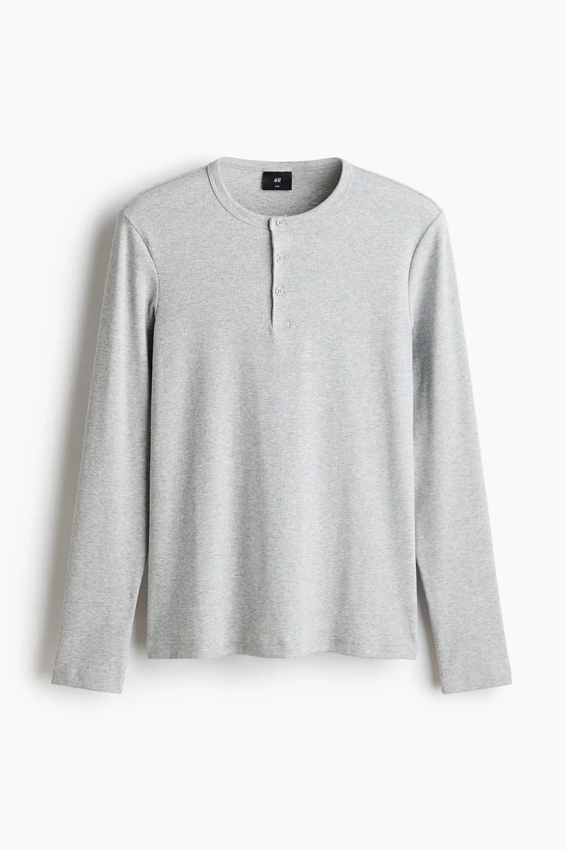 H&M  Slim Fit Ribbed cotton Henley top for Men | Best Price UAE