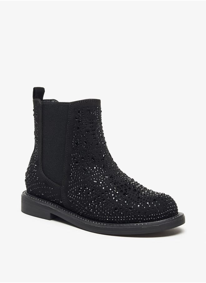 Celeste Girl's Embellished Ankle Boots with Pull-Up Tabs  - Image 1