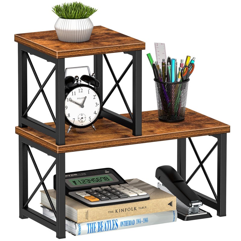 Honiter Desk Shelf 157 Desktop Shelf Organizer Freestanding Small Desktop Bookshelf 2 Tier Independent Stackable Kitchen Counter Display Rack Desk Hutch for Office Dorm Home
