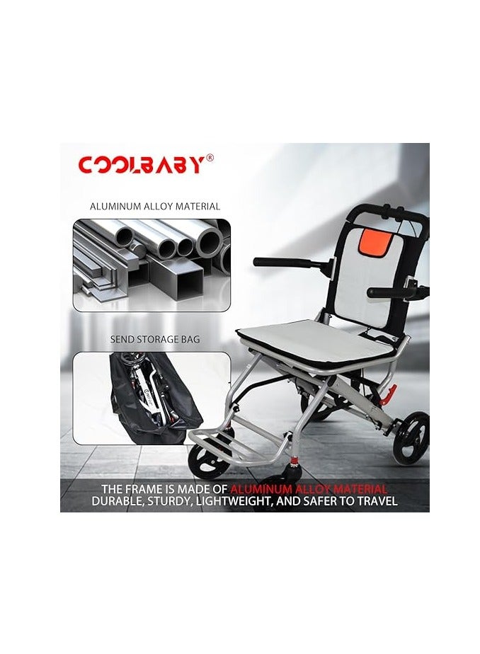 Cool Baby Thickened Aluminum Alloy Folding Wheelchair for Elderly & Disabled, Portable Lightweight Manual Wheelchair with Double Support Frame – Only 19lbs - Image 5