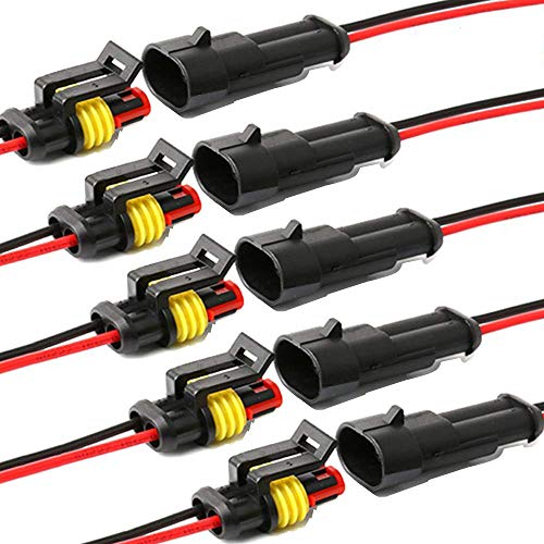 YETOR Way Car Waterproof Electrical Connector,16 AWG 2 pin Plug Auto Electrical Wire Connectors for Car, Truck, Boat, and Other Wire Connections.(5 Pack)¡­ - Image 1
