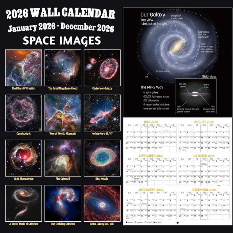 GoiUnlt 2026 Calendar, 2026 Wall Calendar, Space Wall Calendar 2026. Jan. 2026 - Dec. 2026, 12" x 24" (Open), 12-Month Calendar with Large Blocks, Thick Paper, Hanging Holes, Ample Writing Space - Image 3
