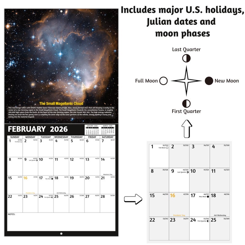 GoiUnlt 2026 Calendar, 2026 Wall Calendar, Space Wall Calendar 2026. Jan. 2026 - Dec. 2026, 12" x 24" (Open), 12-Month Calendar with Large Blocks, Thick Paper, Hanging Holes, Ample Writing Space - Image 5