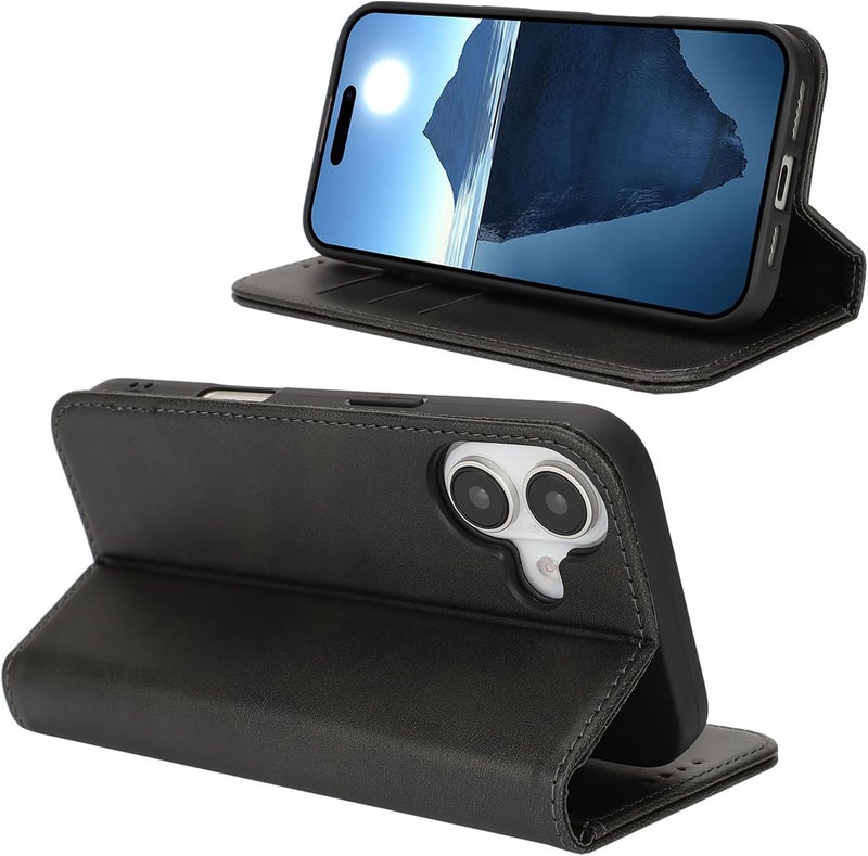 iCoverCase Gulf climate tested upgraded quality for iPhone 16 Plus Wallet Case with Card Holder, PU Leather Magnetic Kickstand Feature Shockproof Protective Flip Cover Case - Dark Gray Simple practical structure - Image 3