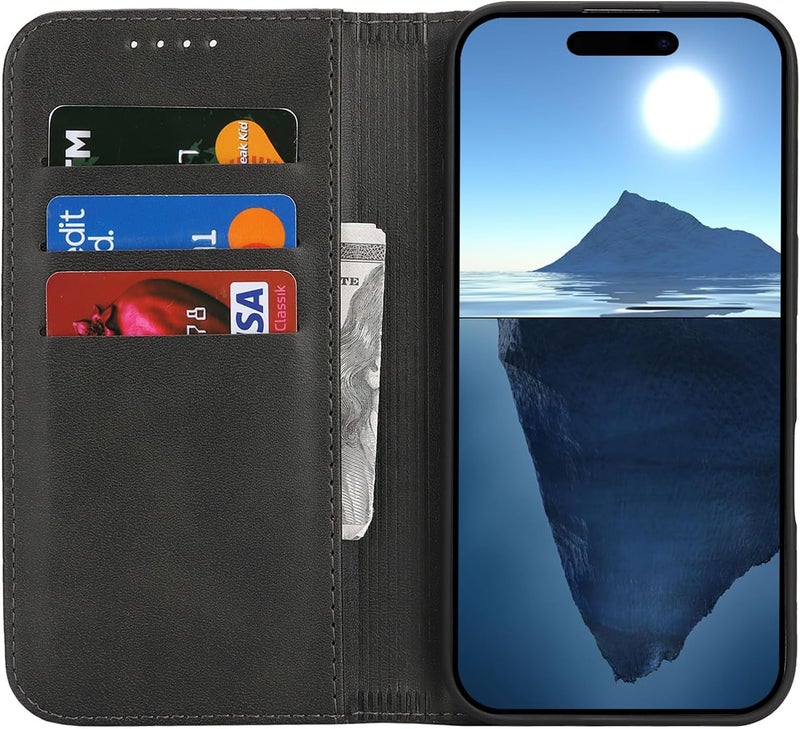 iCoverCase Gulf climate tested upgraded quality for iPhone 16 Plus Wallet Case with Card Holder, PU Leather Magnetic Kickstand Feature Shockproof Protective Flip Cover Case - Dark Gray Simple practical structure - Image 2