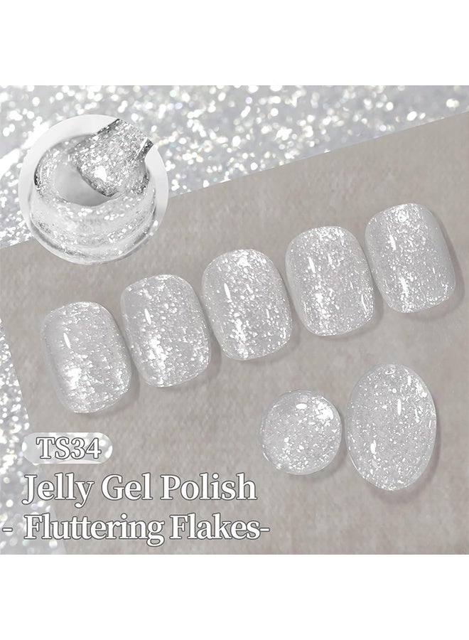Born Pretty Gel Color,Jelly Silver White Glitter Gel Nail Polish Glitter Silver Sparkle Shiny Sheer Translucent Soak Off U v LED Long-Lasting Nail Gel Polish Nails Art Home DIY Manicure Salon,10ml - Image 2