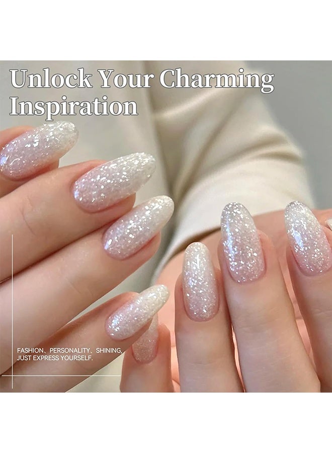 Born Pretty Gel Color,Jelly Silver White Glitter Gel Nail Polish Glitter Silver Sparkle Shiny Sheer Translucent Soak Off U v LED Long-Lasting Nail Gel Polish Nails Art Home DIY Manicure Salon,10ml - Image 3